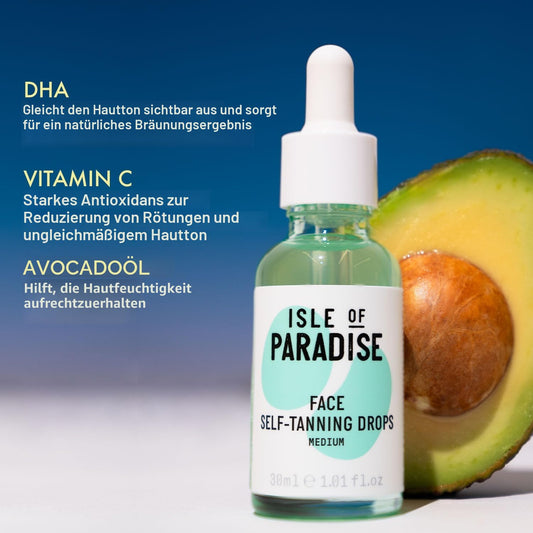 Isle of Paradise Selbstbräuner-Tropfen (30 ml), mittel, zum Hinzufügen zu den eigenen Hautpflegeprodukten, natürliche Inhaltsstoffe, vegan