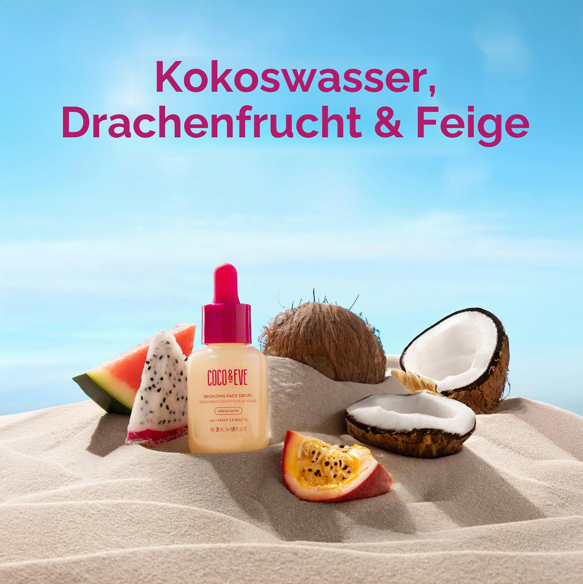 Coco & Eve Bronzing Face Drops - Selbstbräuner-Gesichtstropfen- natürliche Gesichtstropfen mit feuchtigkeitsspendender Hyaluronsäure - 30ml (Medium)