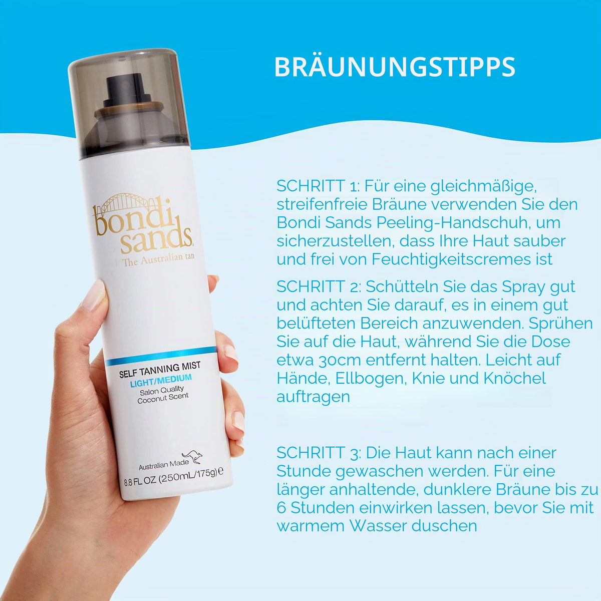 Bondi Sands – Self Tanning Mist Light/Medium – Selbstbräuner, Bräunungsspray für die natürliche Bräune ohne Sonne, 250 ml