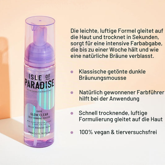 Isle of Paradise Selbstbräunungs-Mousse, dunkel (200 ml) Glow Clear Selbstbräunungsschaum, natürliche Inhaltsstoffe & vegan (Verpackung kann variieren)