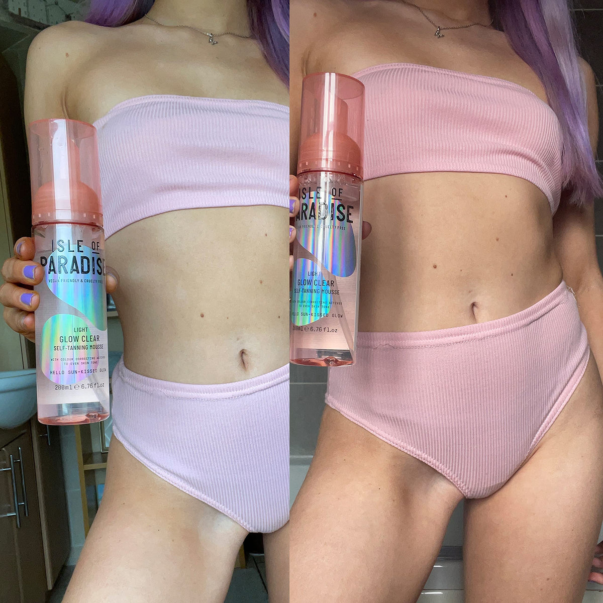 Isle of Paradise Self Tan Mousse, Light (200 ml) Glow Clear Selbstbräunungsschaum, natürliche Inhaltsstoffe & vegan (Verpackung kann variieren)