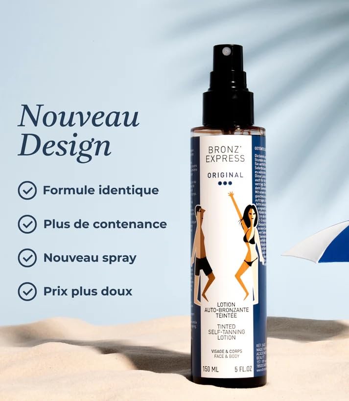 BRONZ EXPRESS | Selbstbräuner Gesicht und Körper Getönte | Lotion 150 Milliliter | Natürliche Bräune Ohne Sonne | Sofortige Gesunde Bräune | Französische Traditionsmarke Seit 1960 | Ikonische Formel