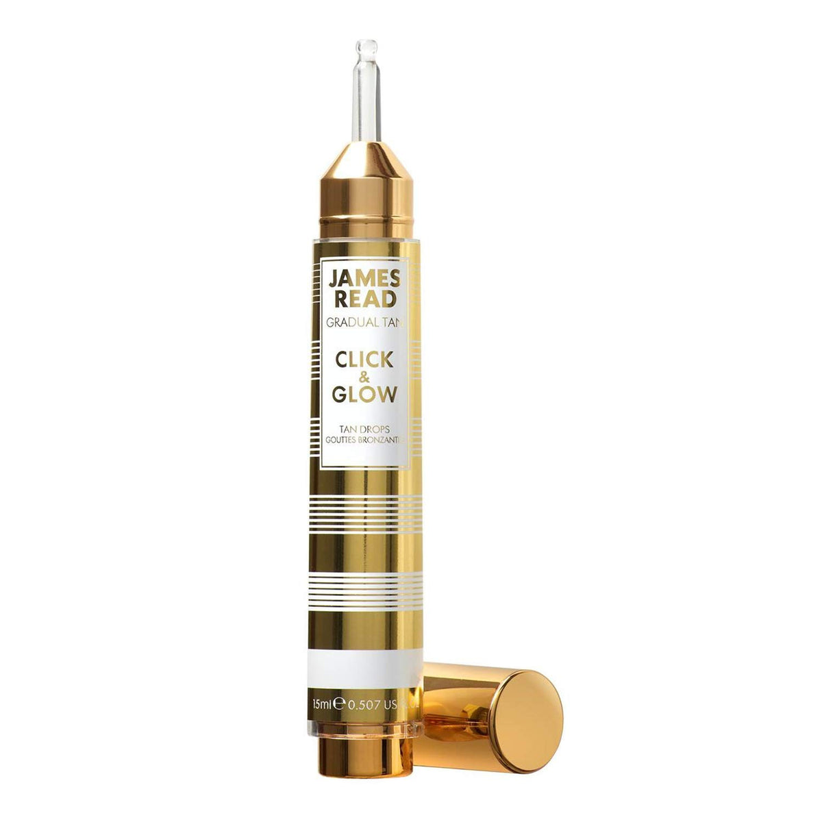 James Read Gradual Tan – Click & Glow Bräunungstropfen 15 ml, für unterwegs, täglich, benutzerdefinierter Bräunungsverstärker und Extender, einfach anzuwenden, reisefreundlich, Vitamin E, Aloe Vera,