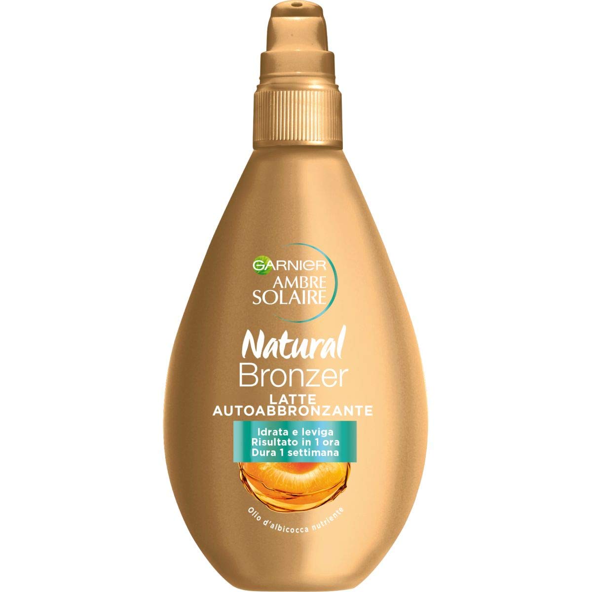 Garnier Ambre Solaire Natural Bronzer Selbstbräunungsmilch, sichtbares Ergebnis in 1 Stunde, angereichert mit nährendem Aprikosenöl, vegane Formel, 150 ml