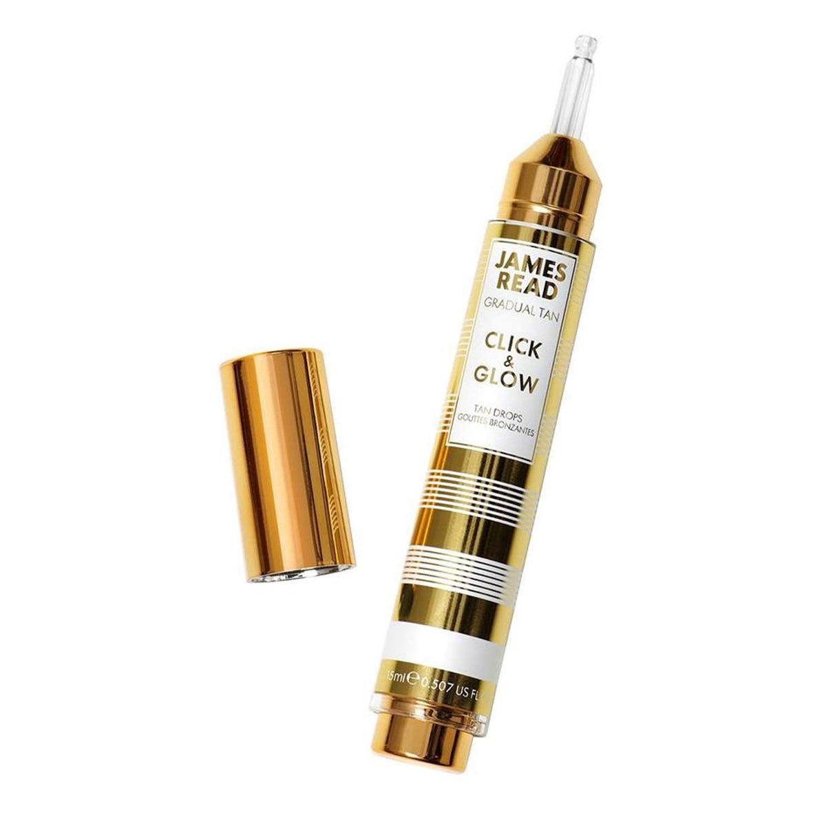 James Read Gradual Tan – Click & Glow Bräunungstropfen 15 ml, für unterwegs, täglich, benutzerdefinierter Bräunungsverstärker und Extender, einfach anzuwenden, reisefreundlich, Vitamin E, Aloe Vera,