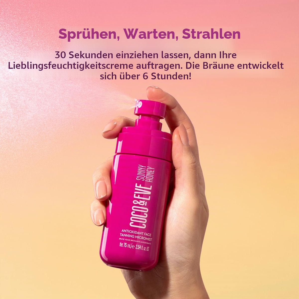 Coco & Eve Antioxidant Face Tanning Micromist. Selbstbräuner mit Antioxidantien für mehr Feuchtigkeit. Schnelle, makellose, streifenfreie Gesichtsbräune. (75 ml)
