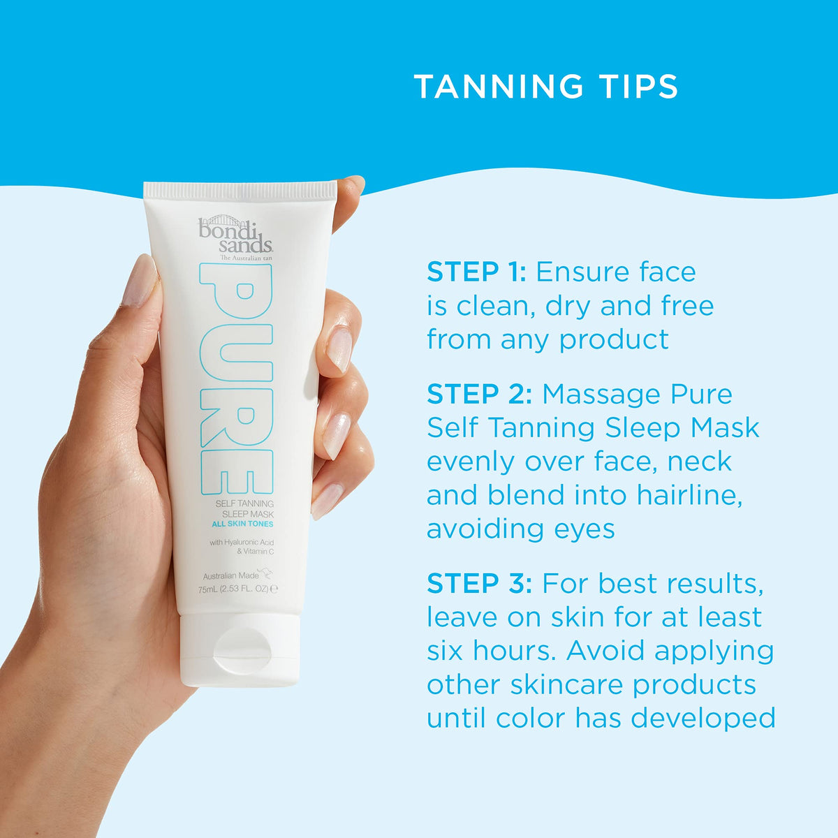 Bondi Sands Pure Tanning Sleep Mask, selbstbräunende Schlafmaske, Hyaluronsäure und Vitaminen C + E, vegan und tierversuchsfrei | 75 ml