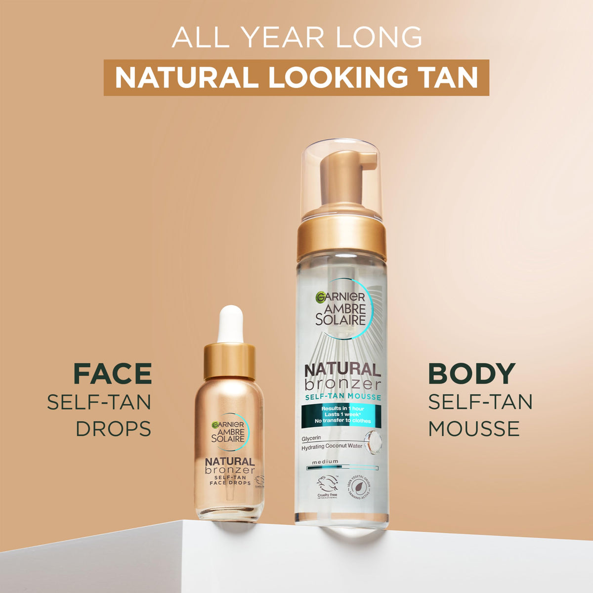 Ambre Solaire Natural Bronzer Self Tan Mousse (Coconut), 300 g, Braun, Vegan, Dunkel
