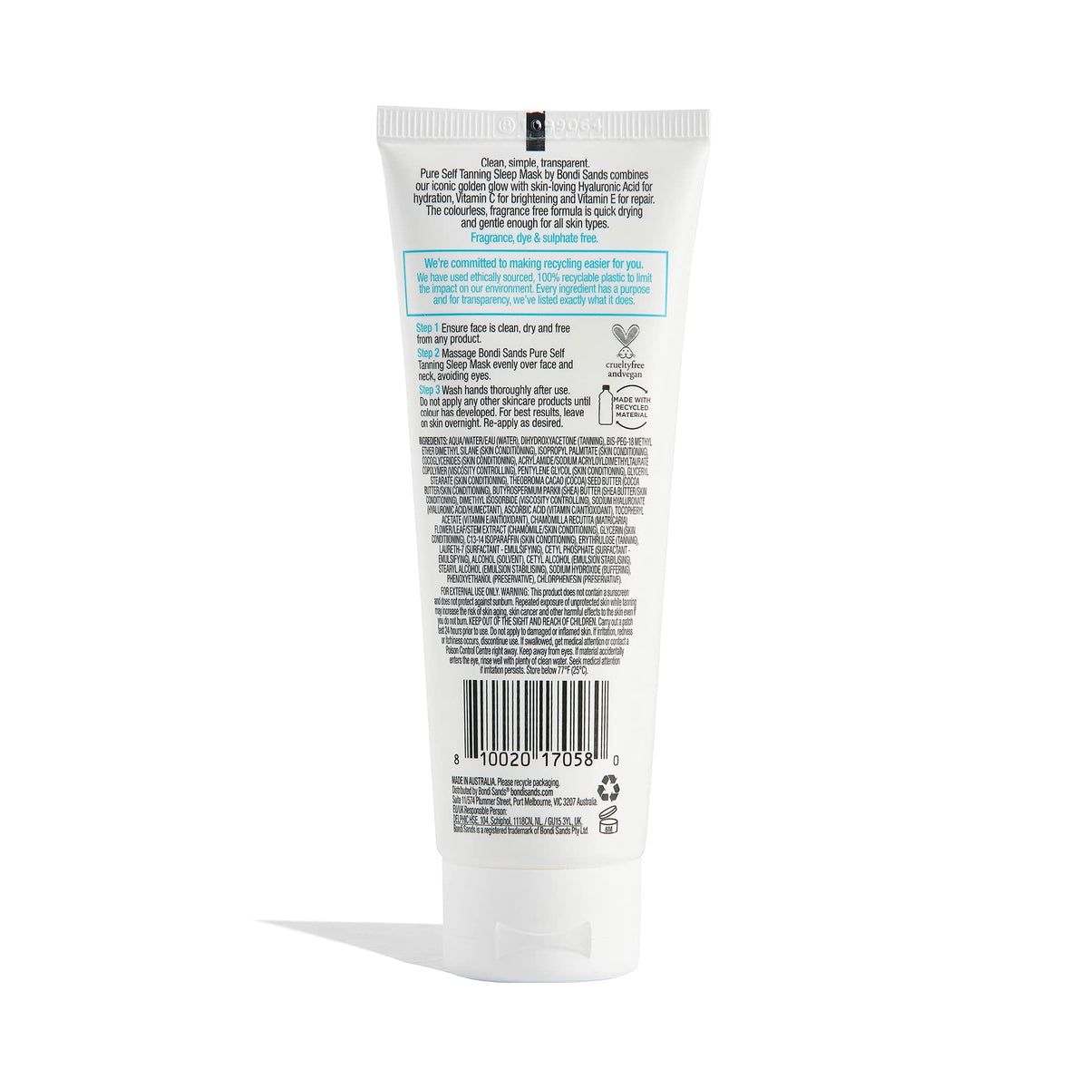 Bondi Sands Pure Tanning Sleep Mask, selbstbräunende Schlafmaske, Hyaluronsäure und Vitaminen C + E, vegan und tierversuchsfrei | 75 ml