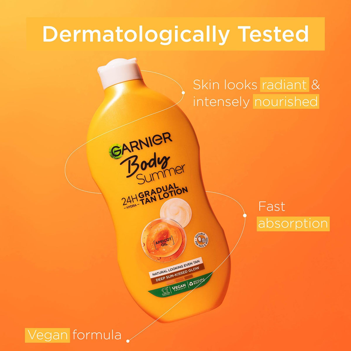 Garnier Feuchtigkeitsspendende Bräunungslotion, Summer Body Gradual Tan Moisturiser, 250 ml