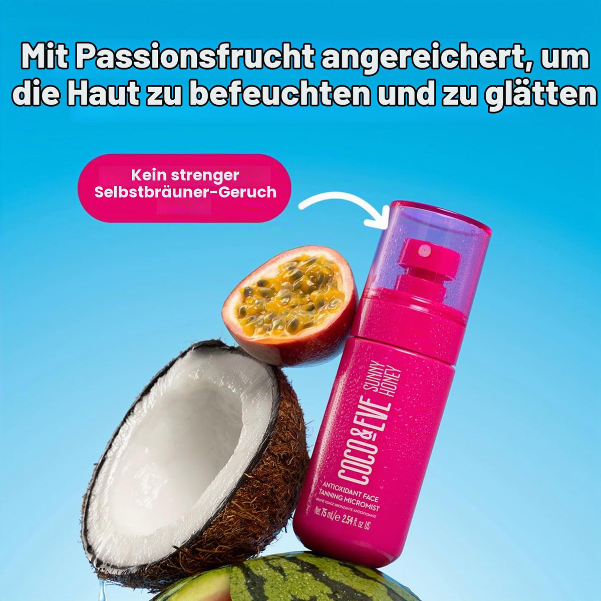 Coco & Eve Antioxidant Face Tanning Micromist. Selbstbräuner mit Antioxidantien für mehr Feuchtigkeit. Schnelle, makellose, streifenfreie Gesichtsbräune. (75 ml)