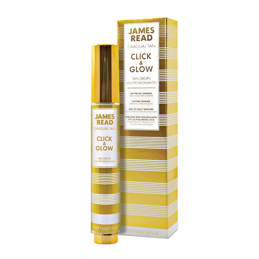 James Read Gradual Tan – Click & Glow Bräunungstropfen 15 ml, für unterwegs, täglich, benutzerdefinierter Bräunungsverstärker und Extender, einfach anzuwenden, reisefreundlich, Vitamin E, Aloe Vera,
