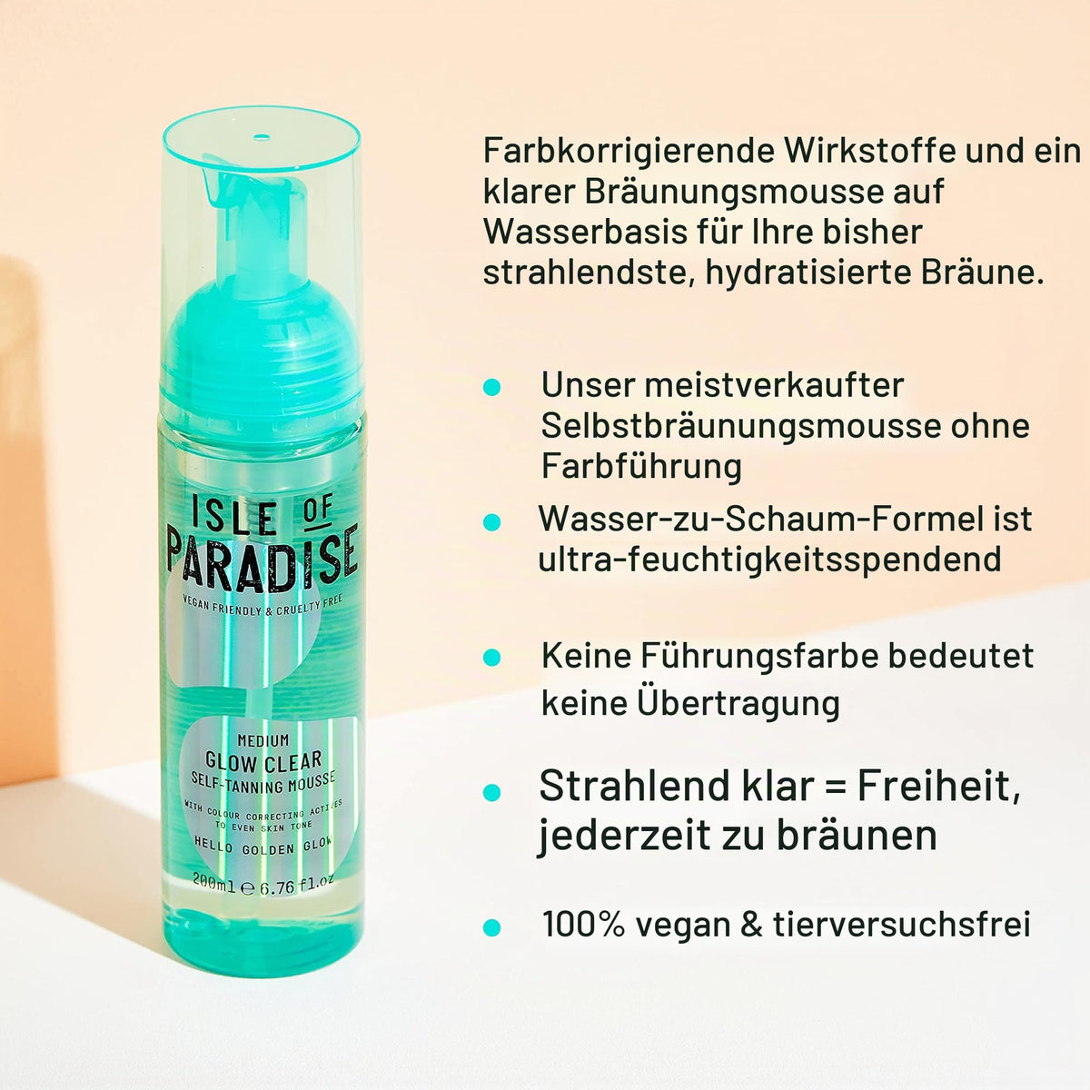Isle of Paradise Selbstbräunungs-Mousse, Medium (200 ml) Glow Clear Selbstbräunungsschaum, natürliche Inhaltsstoffe & vegan (Verpackung kann variieren)