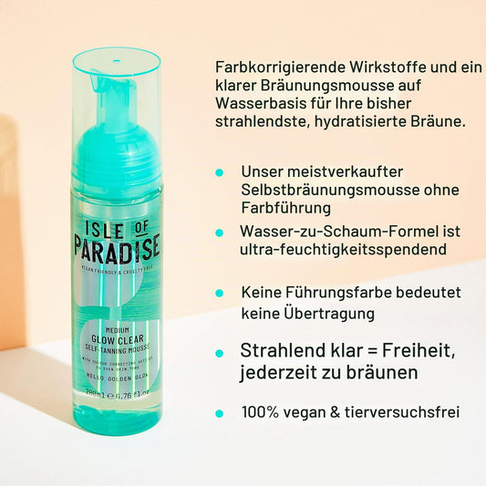 Isle of Paradise Selbstbräunungs-Mousse, Medium (200 ml) Glow Clear Selbstbräunungsschaum, natürliche Inhaltsstoffe & vegan (Verpackung kann variieren)