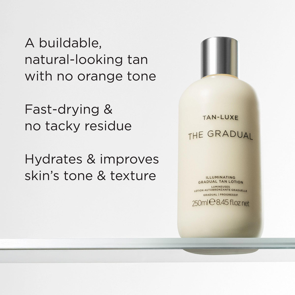 Tan Luxe THE GRADUAL Selbstbräunungslotion, (250 ml) Selbstbräunende Hautpflege mit allmähliches Leuchten, tierversuchsfrei und vegan