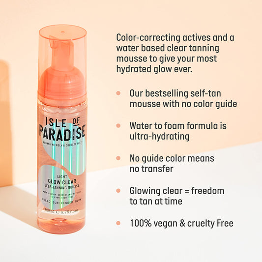 Isle of Paradise Self Tan Mousse, Light (200 ml) Glow Clear Selbstbräunungsschaum, natürliche Inhaltsstoffe & vegan (Verpackung kann variieren)