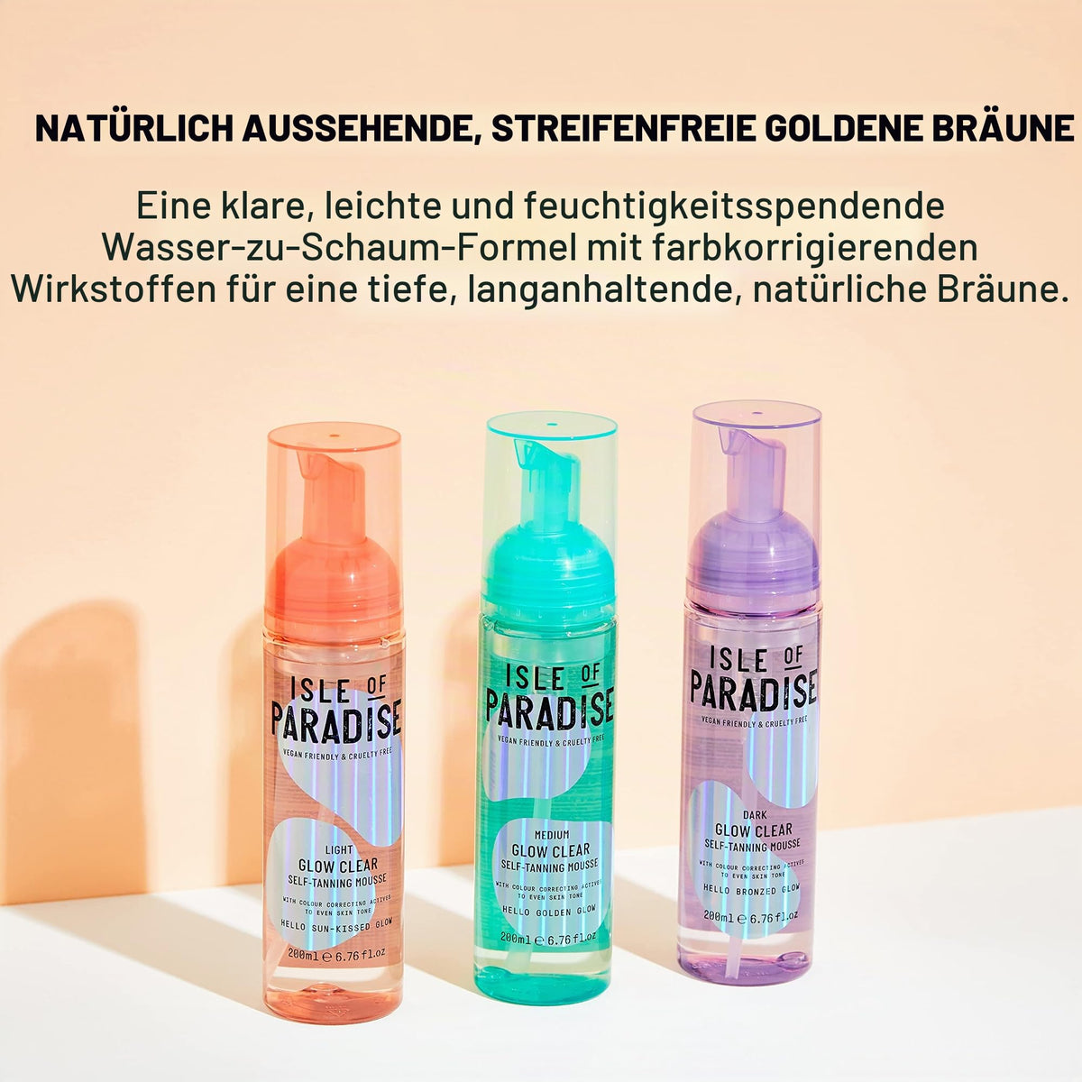 Isle of Paradise Selbstbräunungs-Mousse, dunkel (200 ml) Glow Clear Selbstbräunungsschaum, natürliche Inhaltsstoffe & vegan (Verpackung kann variieren)