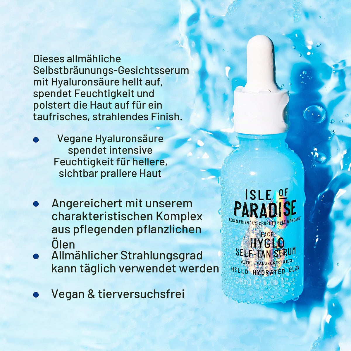 Isle of Paradise HYGLO FACE Selbstbräuner-Serum (30 ml) Gradual Selbstbräuner Hautpflege mit Hyaluronsäure natürlichen Inhaltsstoffen & vegan