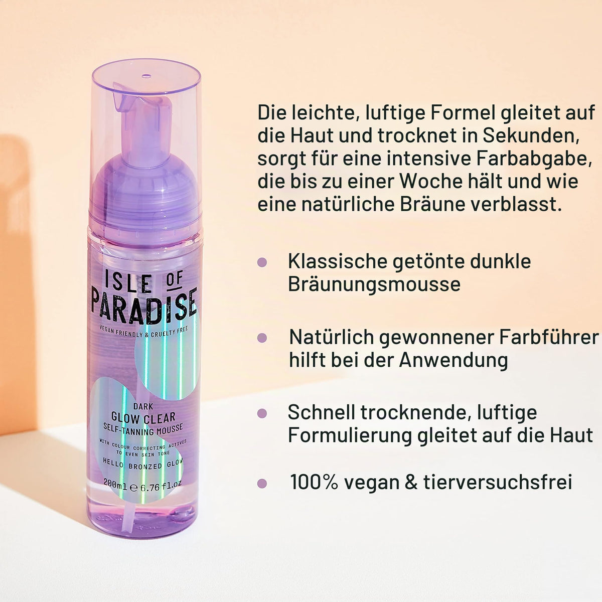 Isle of Paradise Selbstbräunungs-Mousse, dunkel (200 ml) Glow Clear Selbstbräunungsschaum, natürliche Inhaltsstoffe & vegan (Verpackung kann variieren)