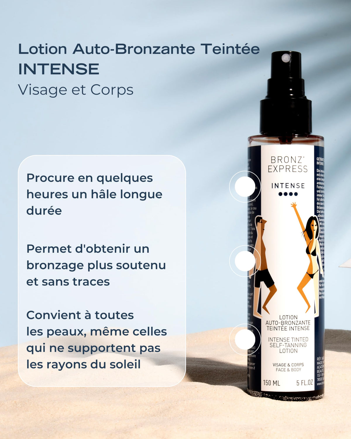 BRONZ EXPRESS | Selbstbräuner Intensiv Gesicht und Körper Getönte | Lotion 150 Milliliter | Intensive Natürliche Bräune Ohne Sonne | Sofortige Gesunde Bräune | Französische Traditionsmarke Seit 1960